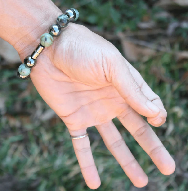 Hematite and African Turquoise Bracelet - A Symbol of Transformation and Healing