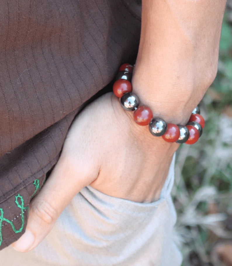 Hematite and Red Jasper Bracelet - A Symbol of Endurance and Vitality