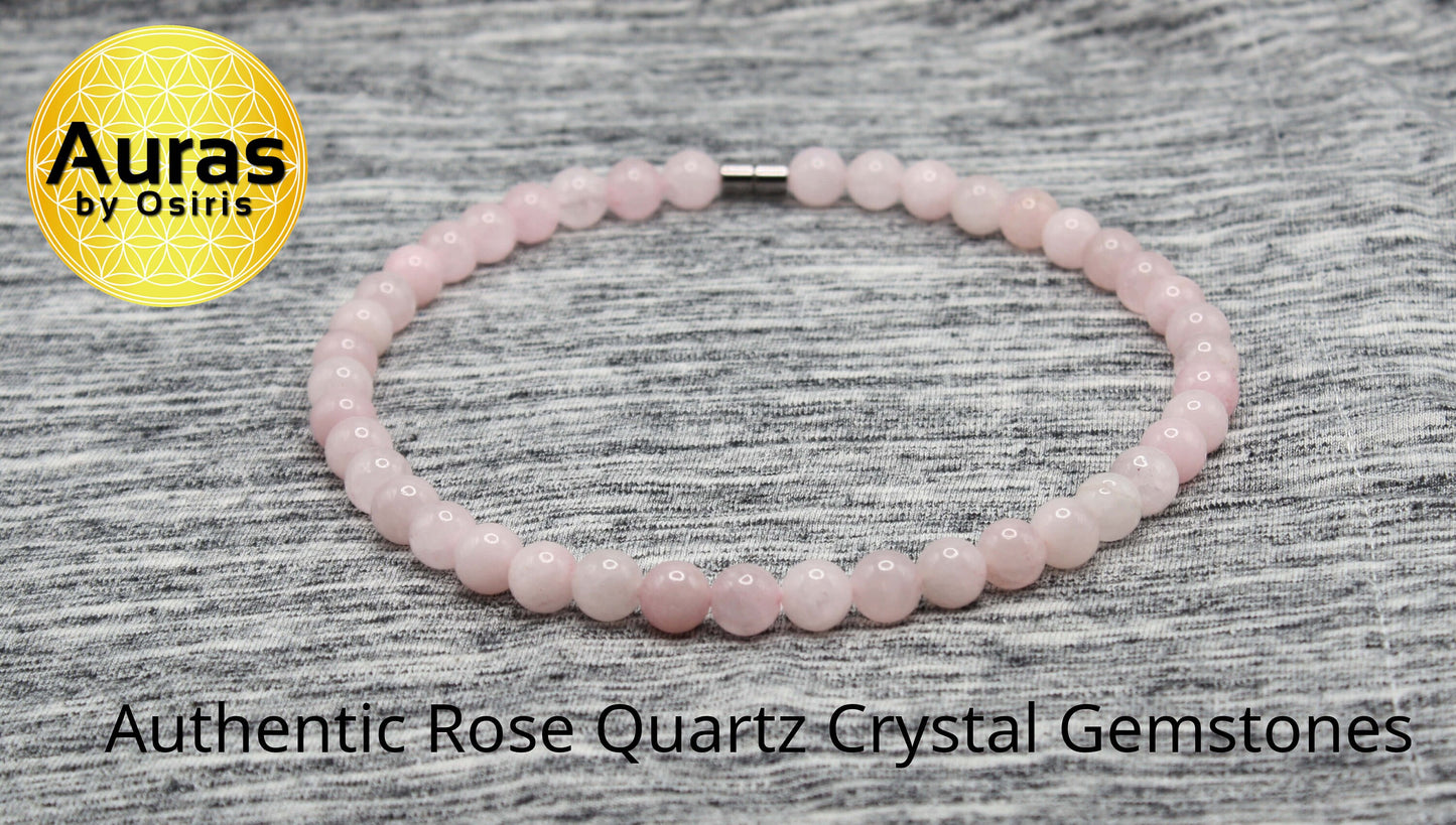 Auras by Osiris Rose Quartz Necklace (6mm/8mm/10mm) | Self Love, Compassion & Heart Healing (Handmade)