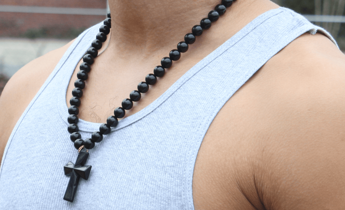 Genuine Black Onyx Cross Necklace | Handmade Spiritual Jewelry for Men & Women | Religious Protection Necklace Gift