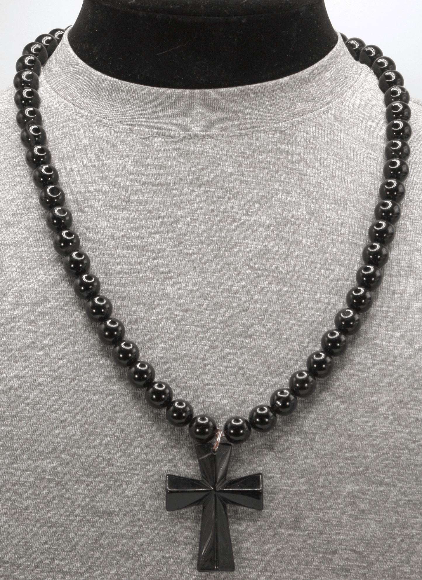 Genuine Black Onyx Cross Necklace | Handmade Spiritual Jewelry for Men & Women | Religious Protection Necklace Gift