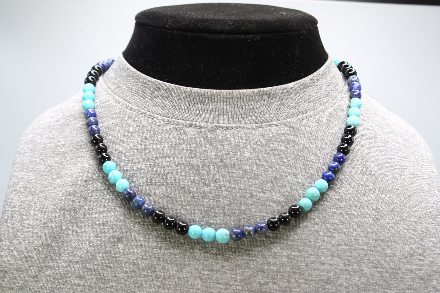 Amethyst, Black Onyx, Lapis Lazuli & Turquoise Necklace – Handmade Gemstone Beaded Jewelry for Men & Women | 6mm Beads, Healing & Protection