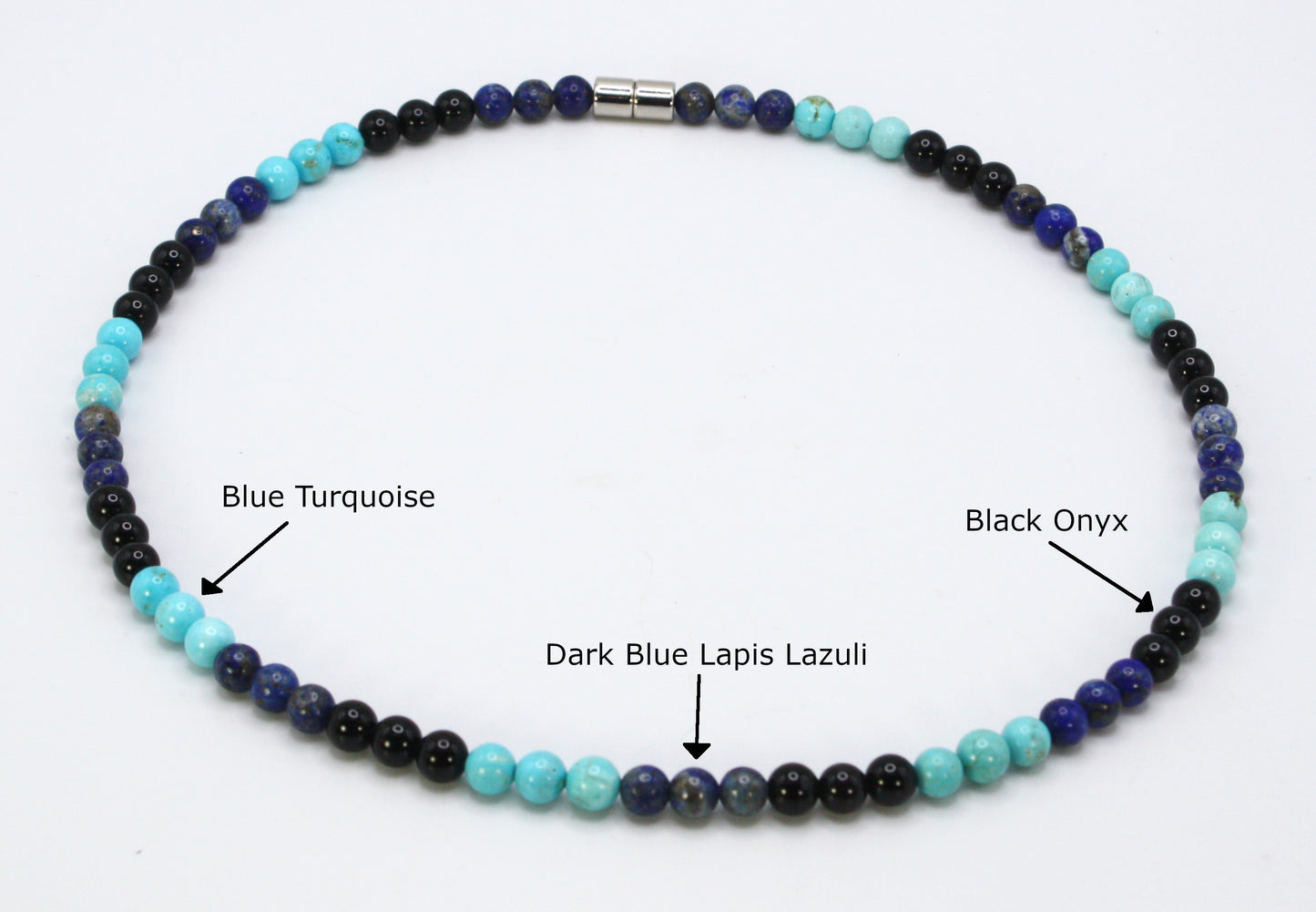 Amethyst, Black Onyx, Lapis Lazuli & Turquoise Necklace – Handmade Gemstone Beaded Jewelry for Men & Women | 6mm Beads, Healing & Protection