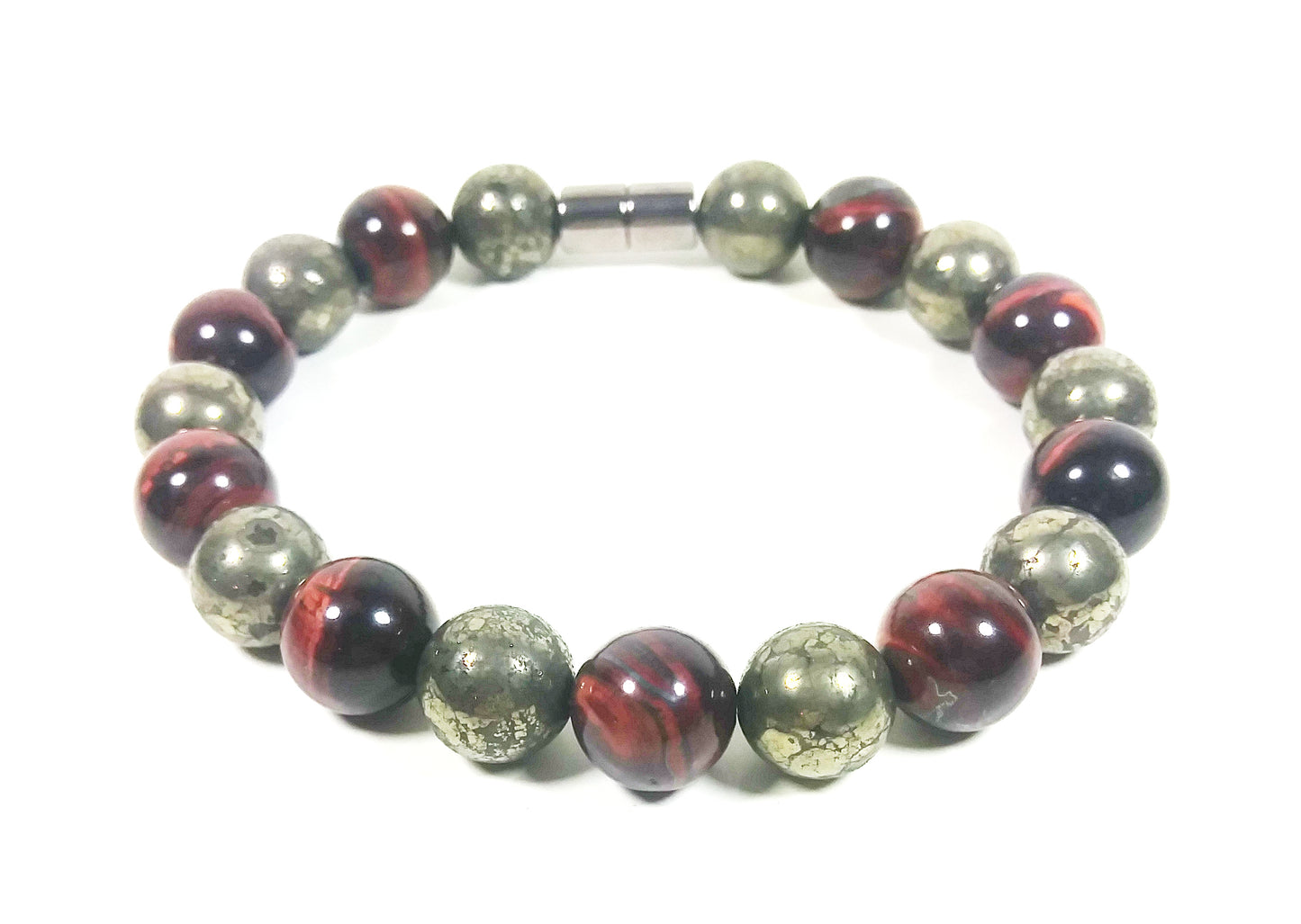 Auras by Osiris Pyrite & Red Tiger Eye Bracelet (8mm) š°š„ | Motivation, Abundance, Passion & Good Luck Jewelry | The Survival Stone (Unisex)