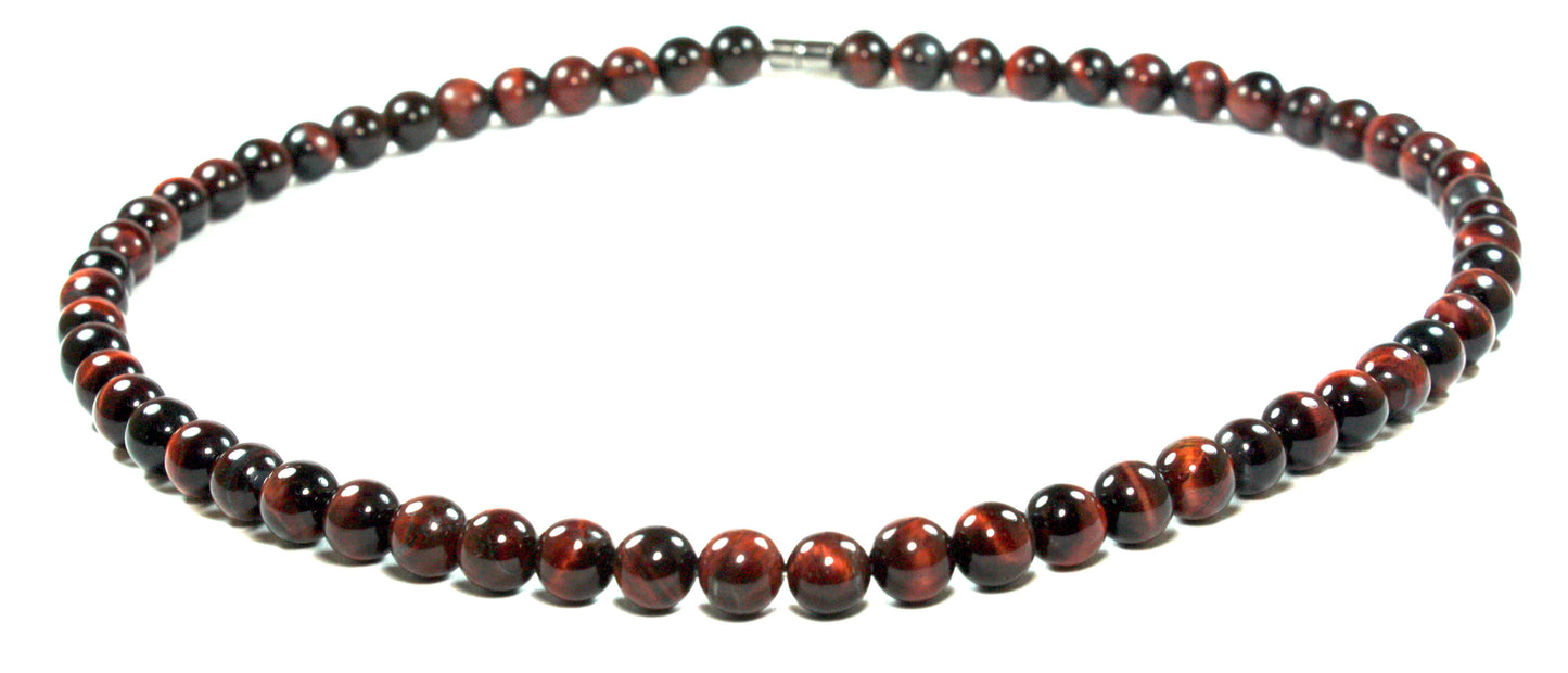 19 Inch Red Tiger Eye Necklace | 10mm AAA Grade Genuine Gemstone Beads | Protection & Strength Crystal Jewelry for Men & Women