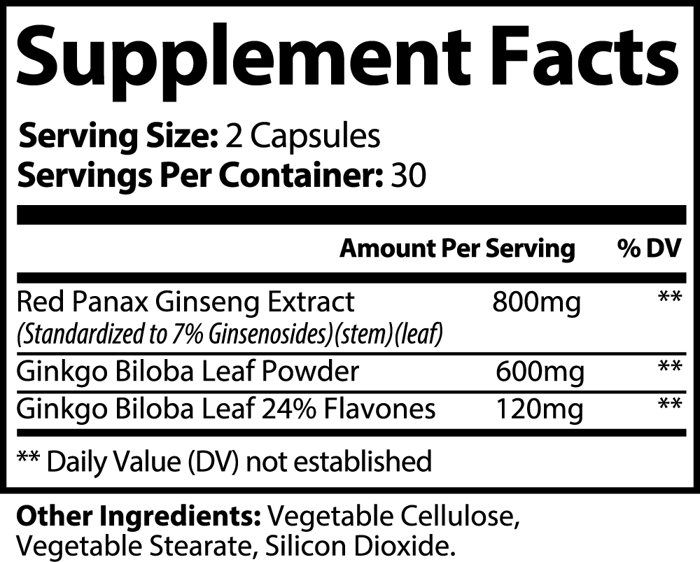 Auras by Osiris Ginkgo Biloba + Ginseng Blend πΏπ§ | Brain Boost, Energy & Immune Support Supplement w/ 60 Caps for Blood Flow & Mental Clarity