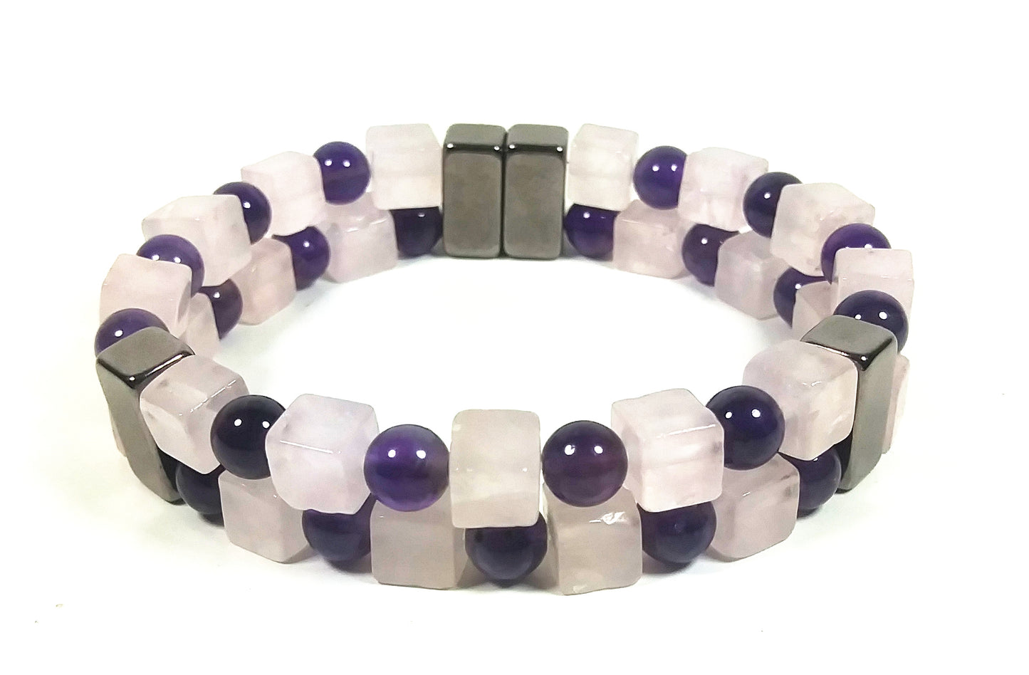 Auras by Osiris Amethyst & Rose Quartz 2-Row Bracelet šš | Self-Love, Spiritual Growth & Heart/Third Eye Chakra Jewelry
