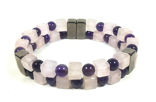 Auras by Osiris Amethyst & Rose Quartz 2-Row Bracelet 💜💖 | Self-Love, Spiritual Growth & Heart/Third Eye Chakra Jewelry