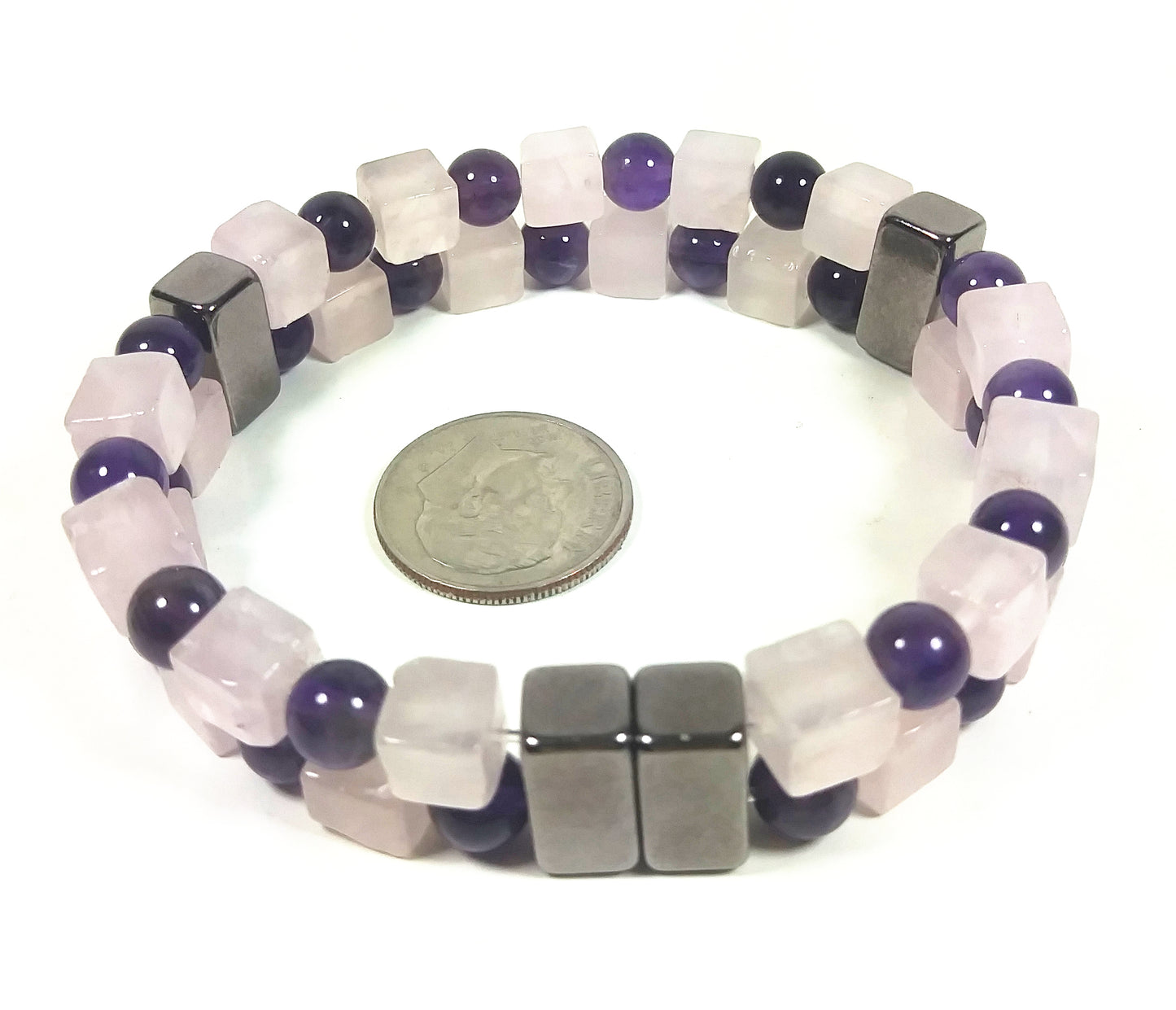 Auras by Osiris Amethyst & Rose Quartz 2-Row Bracelet šš | Self-Love, Spiritual Growth & Heart/Third Eye Chakra Jewelry