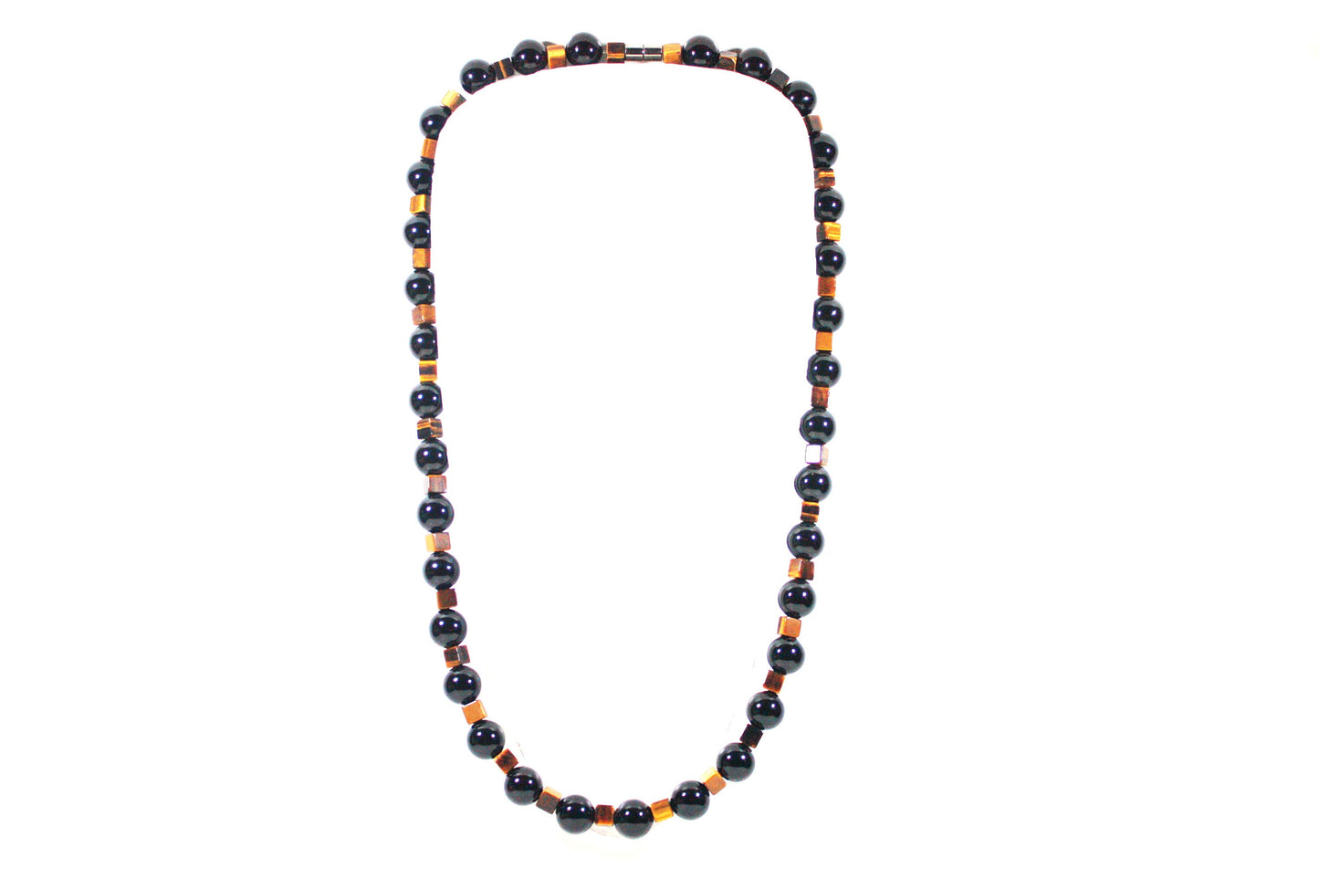 Auras by Osiris - Cube Tiger Eye and Onyx Beaded Necklace for Men and Women - Auric Shielding - Confidence - Good Luck - Handcrafted in USA