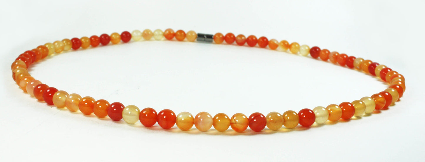 Carnelian Necklace โ 8mm Genuine Orange Crystal Mala Beads | Healing Gemstone Jewelry with Magnetic Clasp for Motivation & Chakra Balance