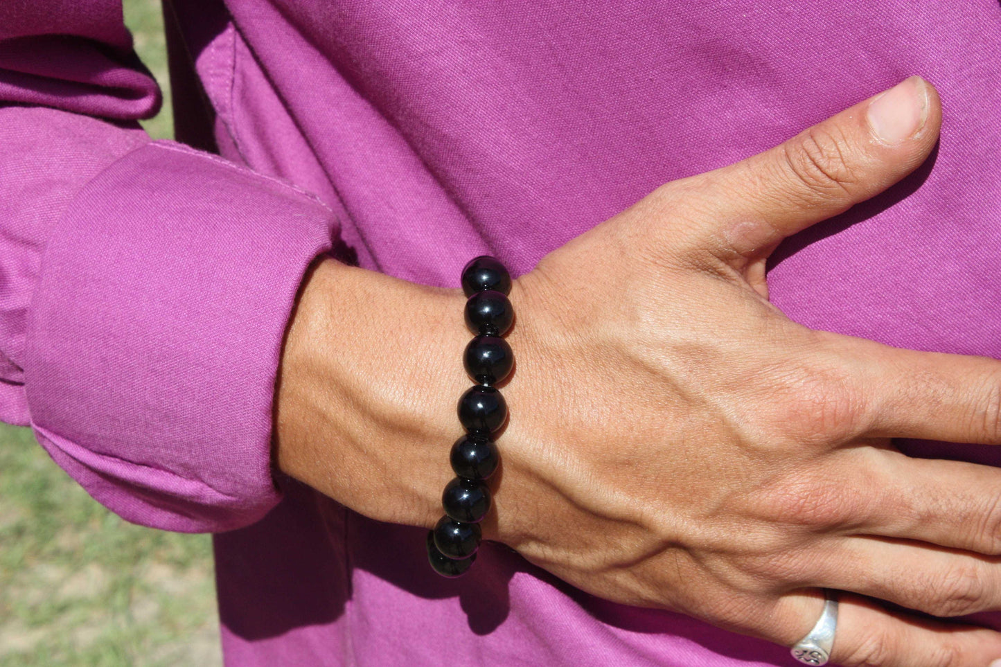 Auras by Osiris 10mm Black Onyx Bracelet š”ļøš§ | Ultimate EMF Protection, Negative Energy Deflection & Self-Control Crystal Jewelry (Custom Size, Unisex)