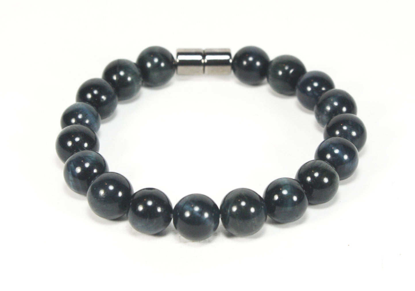 Auras by Osiris 10mm Natural Blue Tiger Eye Bracelet ššÆ | Non-Dyed Clarity, Focus & Communication Crystal Jewelry w/ Magnetic Clasp & 100lb Test Cord (Unisex)