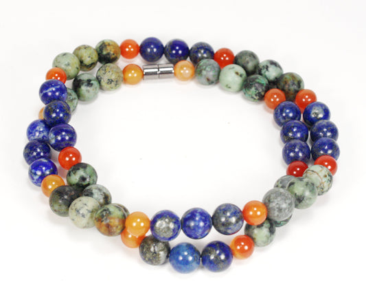 Ancient Egyptian Trio Necklace – Lapis Lazuli, Turquoise & Carnelian Gemstone Jewelry | Handmade Beaded Necklace