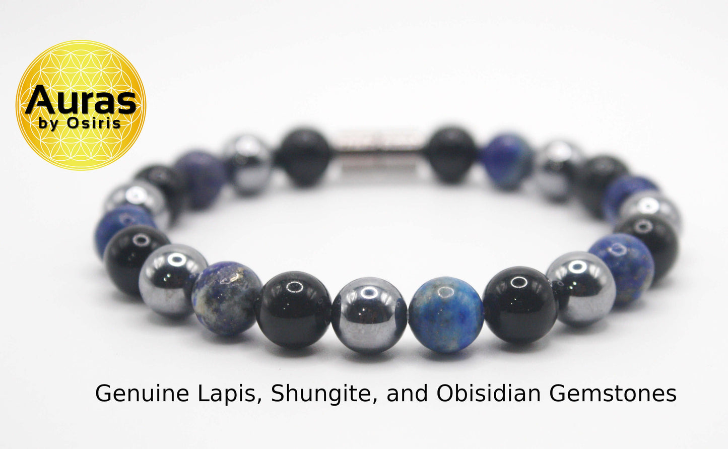Auras by Osiris Lapis Lazuli, Obsidian & Elite Shungite Bracelet (8mm) š”ļøš® | Psychic Insight, EMF Shield & Purification Jewelry w/ Magnetic Clasp