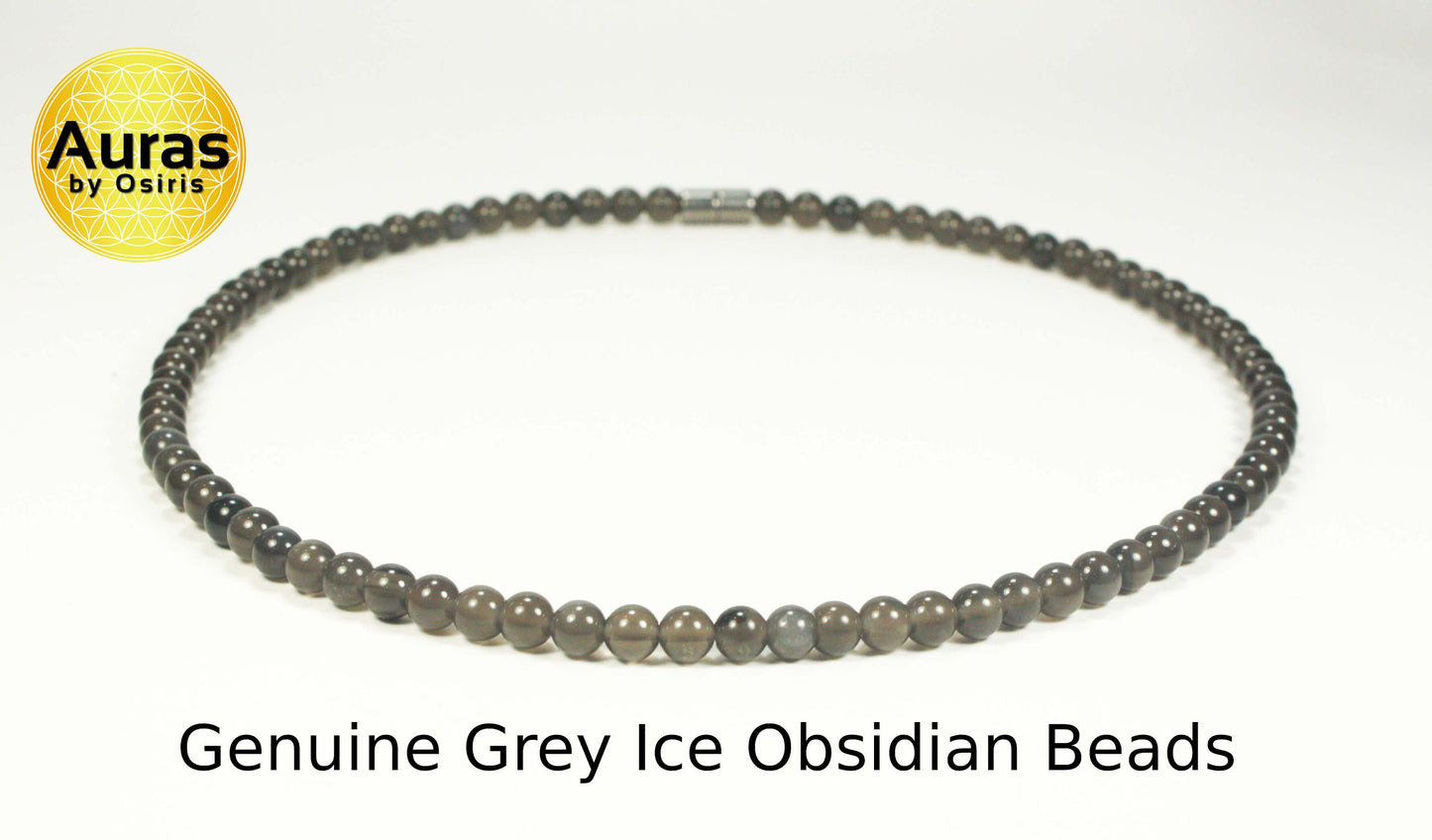 Auras by Osiris Grey Ice Obsidian Necklace š”ļø | 6mm Protection, Trauma Clearing & Strength Gemstone