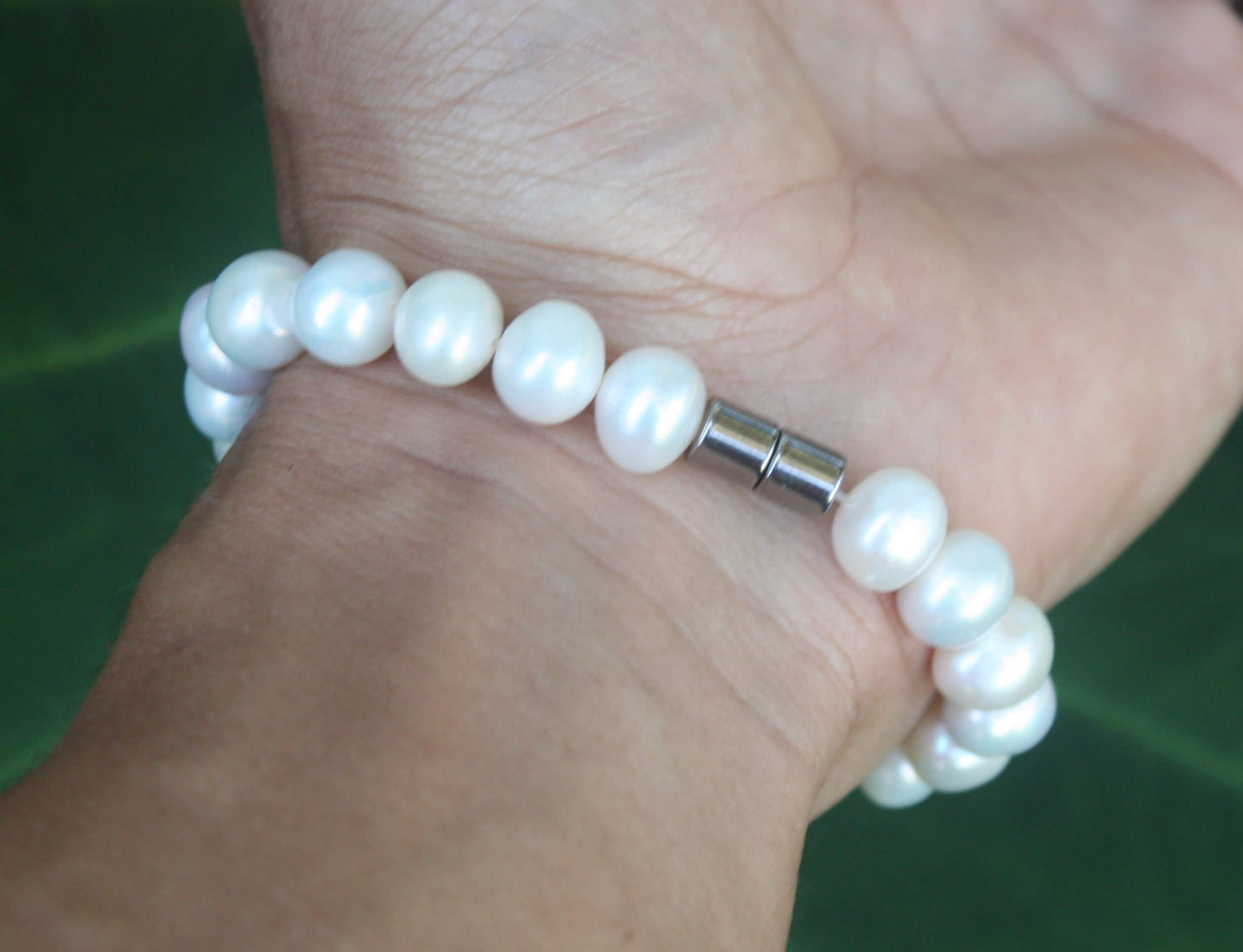 Auras by Osiris Natural Freshwater Pearl Bracelet š¤ | 10mm Genuine Pearl, Inner Wisdom & Purity (Magnetic Clasp)