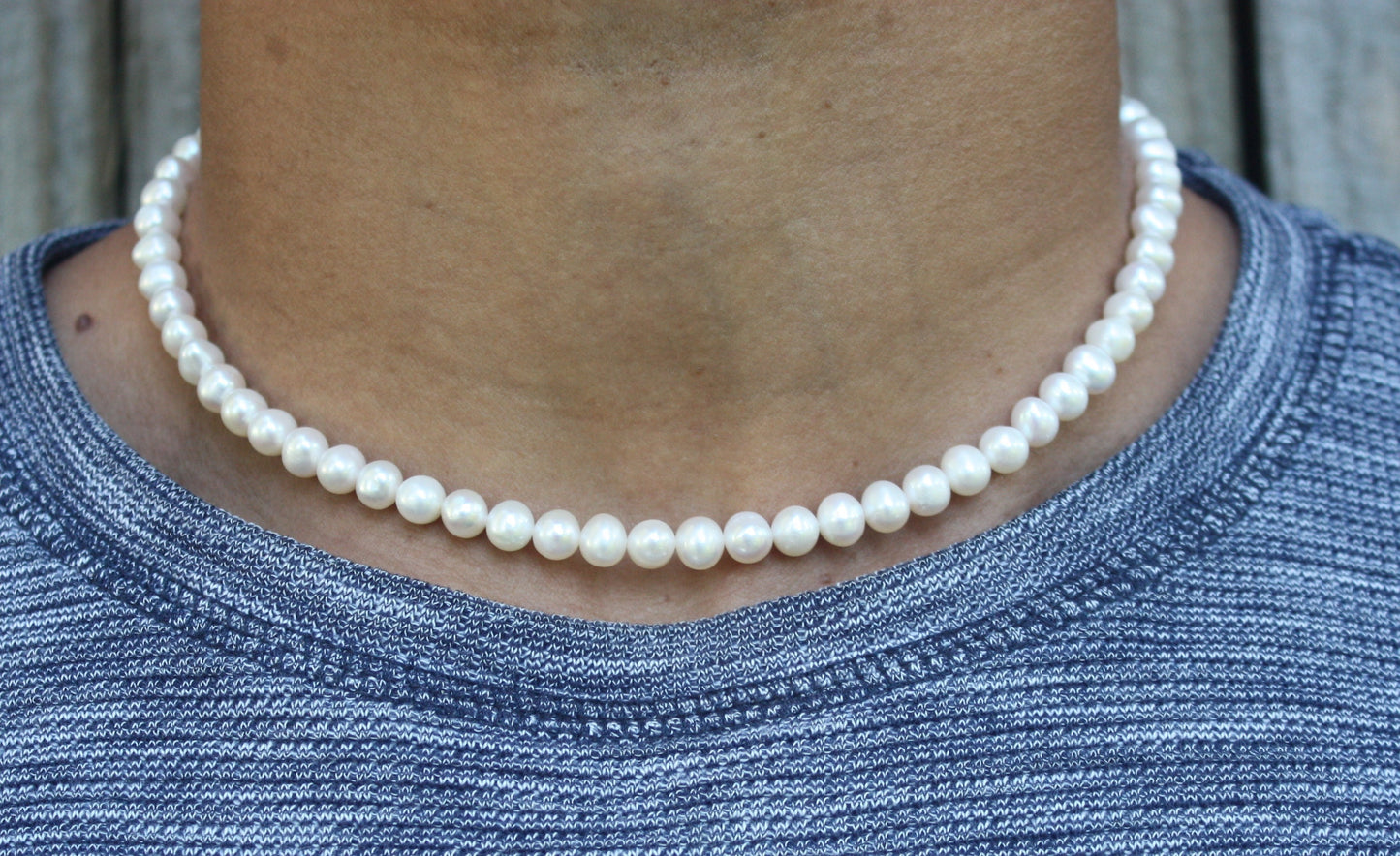 Freshwater Pearl Necklace for Men & Women β 8mm Natural Pearls with Magnetic Clasp, Elegant Gift