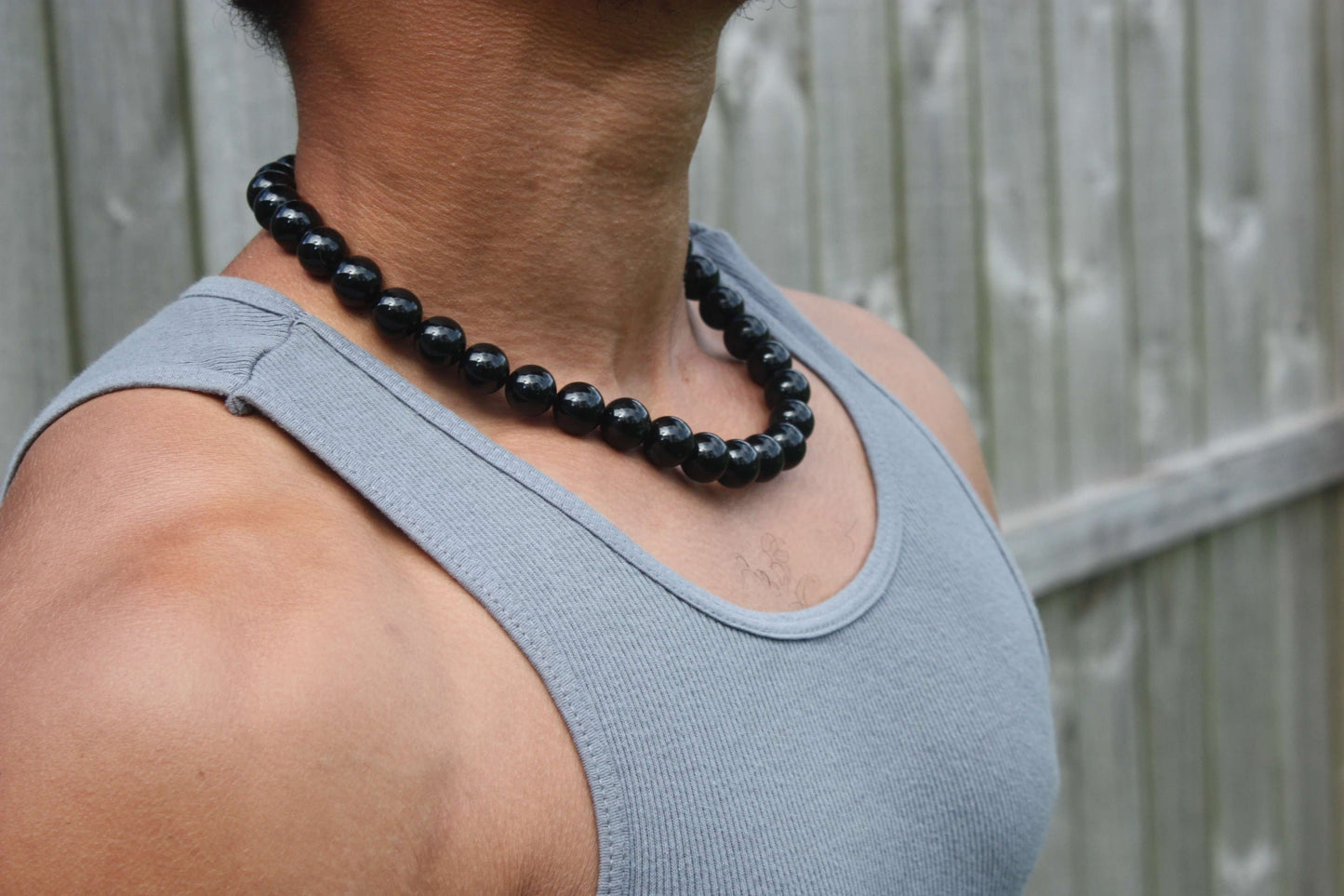 14mm Black Onyx Necklace with Magnetic Clasp – Empath Protection Jewelry | Genuine Black Onyx Healing Stone