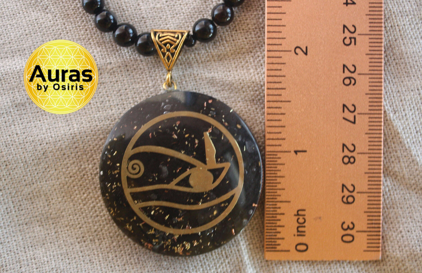 Black Tourmaline Eye of Horus Pendant Egyptian Jewelry Positive Field Generator on Genuine Black Onyx Necklace for Men/Women