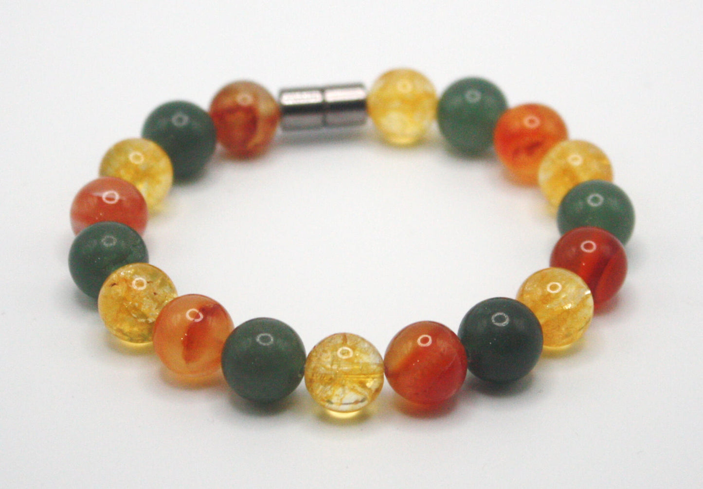 Auras by Osiris 10mm Abundance Trio Bracelet ๐ฐ๐ฅ๐ | Citrine, Carnelian & Aventurine for Luck, Motivation & Wealth w/ Neodymium Magnetic Clasp