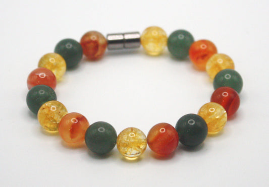 Auras by Osiris 10mm Abundance Trio Bracelet 💰🔥🍀 | Citrine, Carnelian & Aventurine for Luck, Motivation & Wealth w/ Neodymium Magnetic Clasp