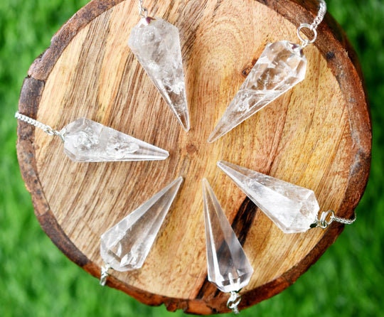 Crystal Quartz Faceted Hexagon Pendulum, Crystal Pendulum