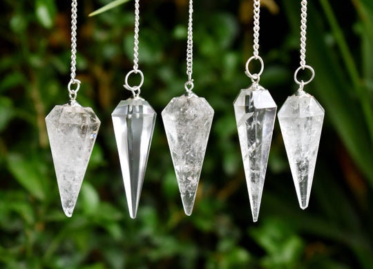 Crystal Quartz Faceted Hexagon Pendulum, Crystal Pendulum