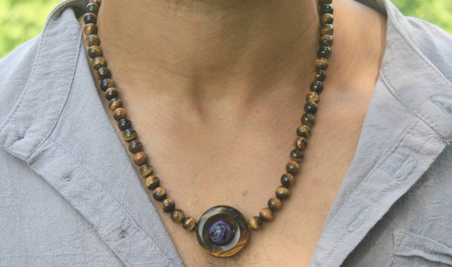 Tiger Eye and Charoite Necklace