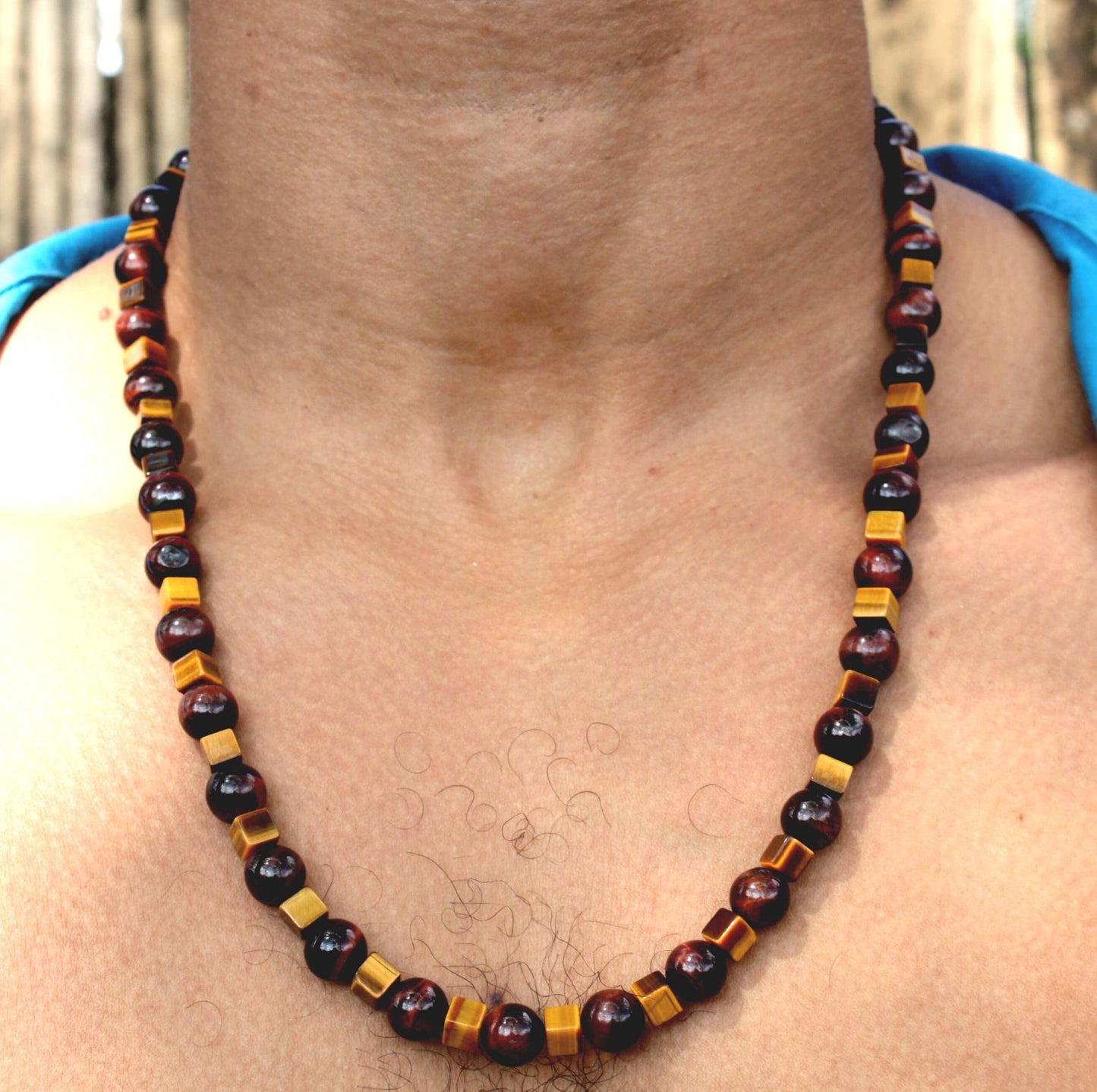 Aztec Style Red & Yellow Tiger Eye Necklace β Handmade Gemstone Jewelry for Balance, Courage & Creativity