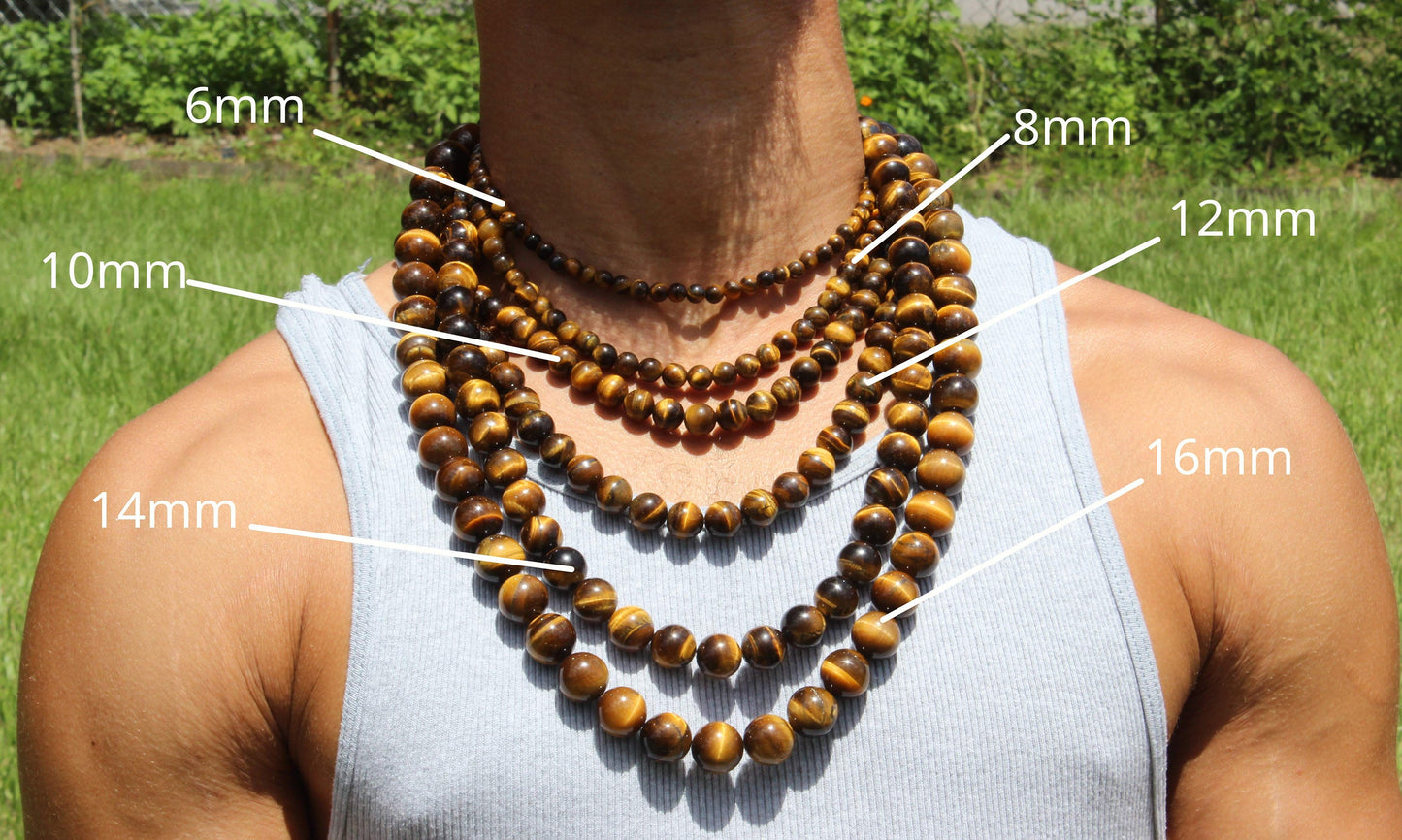 Auras by Osiris Tiger Eye Necklace 👑 | 10mm Good Luck, Confidence & Meditation Gemstone (22 Inch)