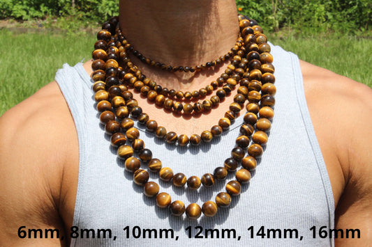 Auras by Osiris Tiger Eye Necklace 👑 | 10mm Good Luck, Confidence & Meditation Gemstone (22 Inch)