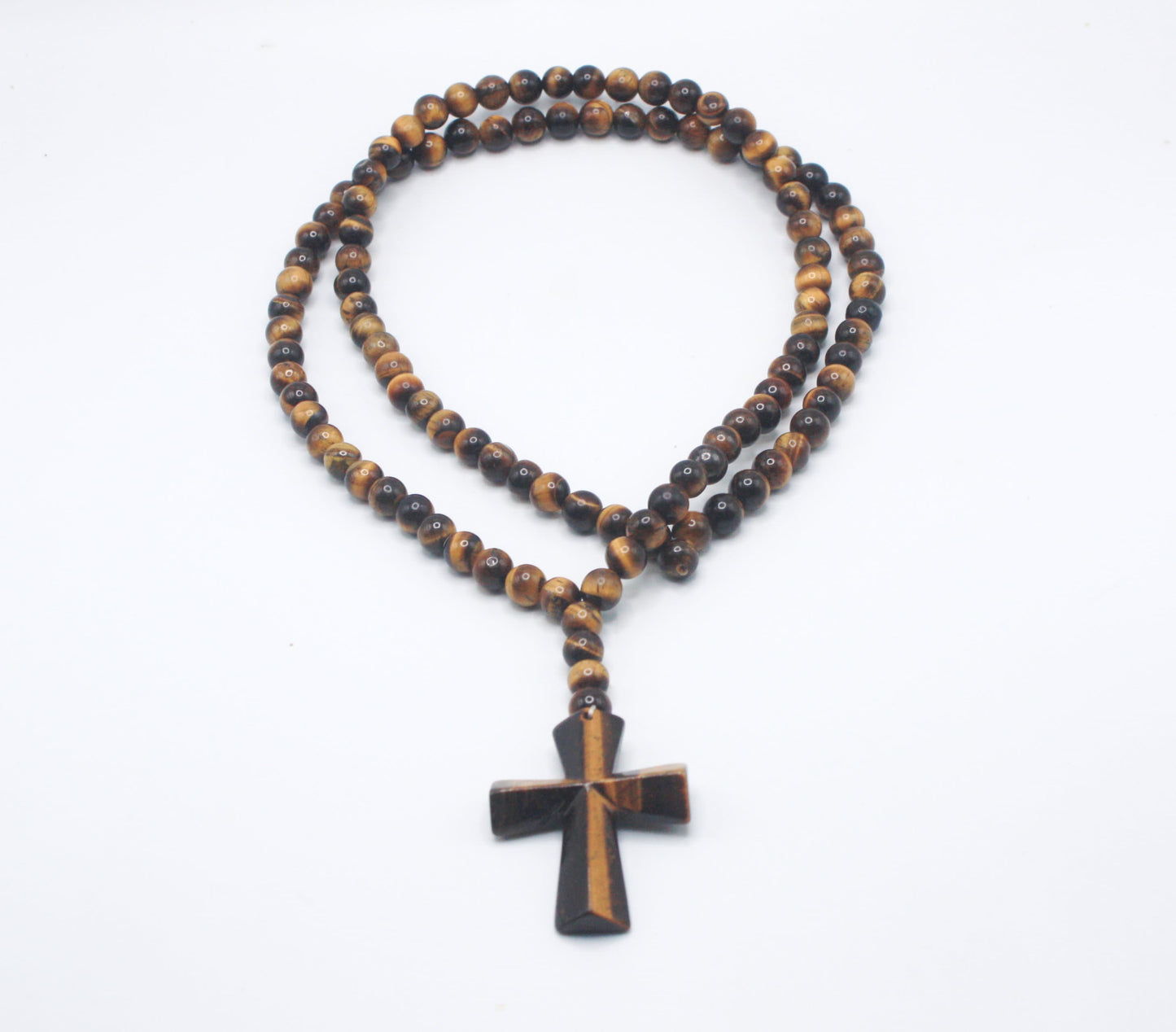 Tiger Eye Mala Necklace with Cross Pendant β 108 Beads, 33-Inch Meditation & Spiritual Jewelry