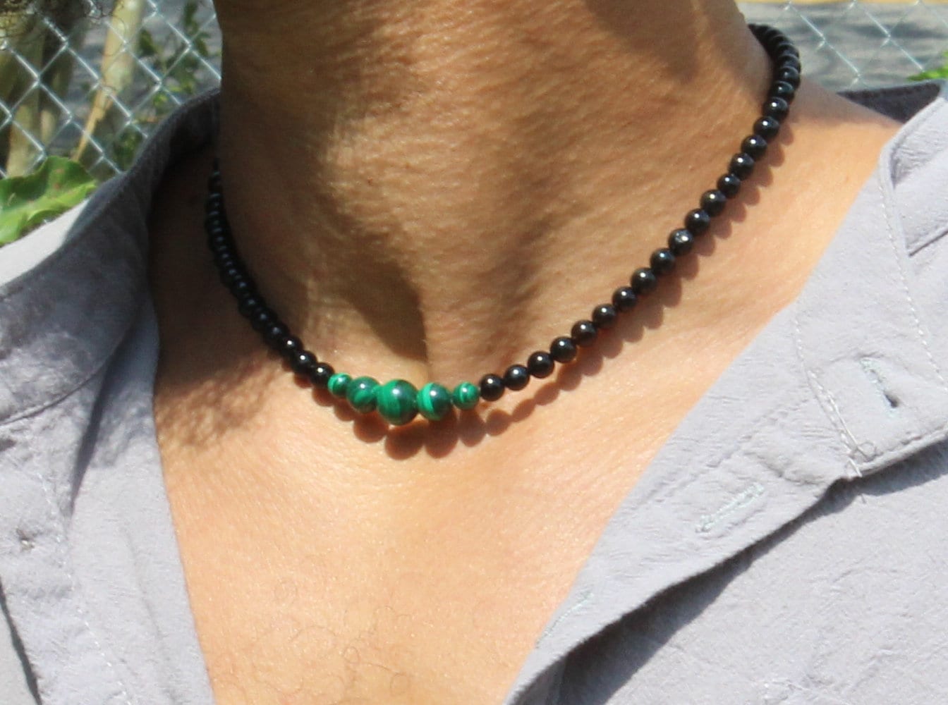 Onyx & Malachite Necklace β Genuine Gemstone Jewelry for Men & Women | Protection & Emotional Healing with Easy Magnetic Clasp