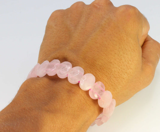Auras by Osiris Faceted Rose Quartz Bracelet 💖✨ | Stone of Love, Self-Love, Compassion & Inner Healing Jewelry | Elastic & Double Reinforced (6.5-7.5 Inch)