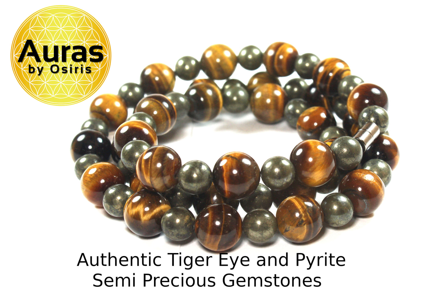 19 Inch Tiger Eye & Pyrite Necklace | 14mm AAA Yellow Tiger Eye & 10mm AAA Pyrite Crystal Beads | Healing Gemstone Jewelry