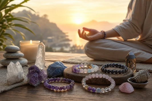 Editorial illustration for Best Crystal Bracelet Aura Cleansing Meditation Picks
