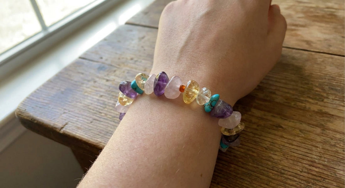 handcrafted aura‑cleansing crystal bracelet on wrist