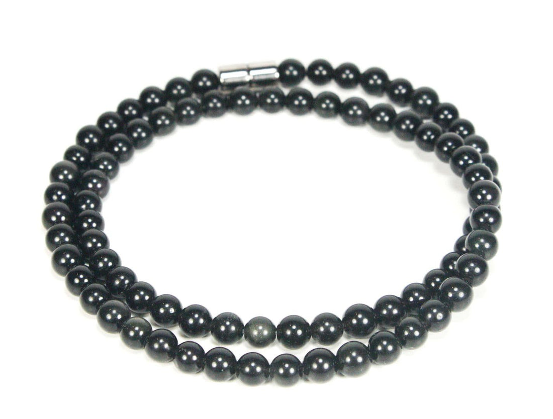 Handcrafted black obsidian bead necklace with polished dark gemstone beads