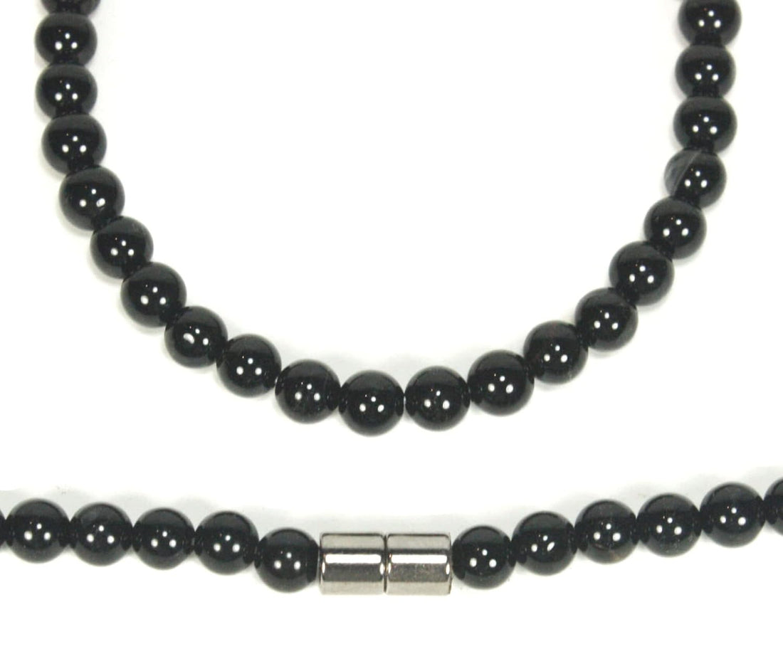 Handmade black onyx beaded necklace with polished natural gemstone beads and magnetic clasp