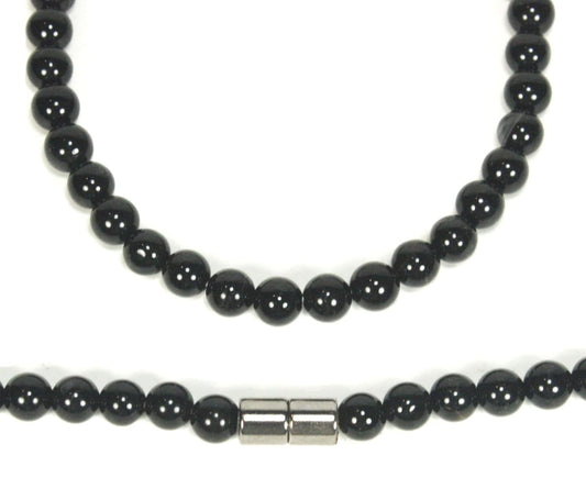 Handmade black onyx beaded necklace with polished natural gemstone beads and magnetic clasp