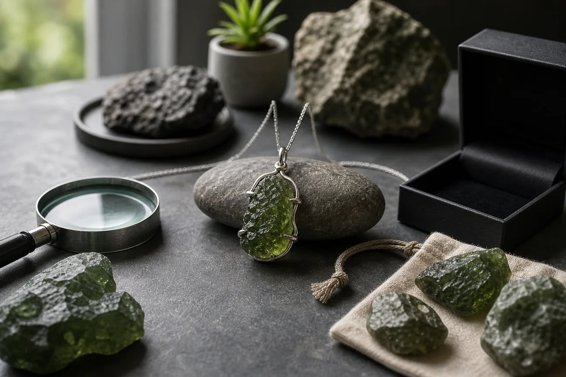 Editorial illustration for Best Places to Buy a Moldavite Pendant Online
