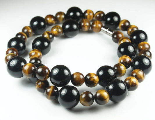 black onyx yellow tiger eye protection necklace