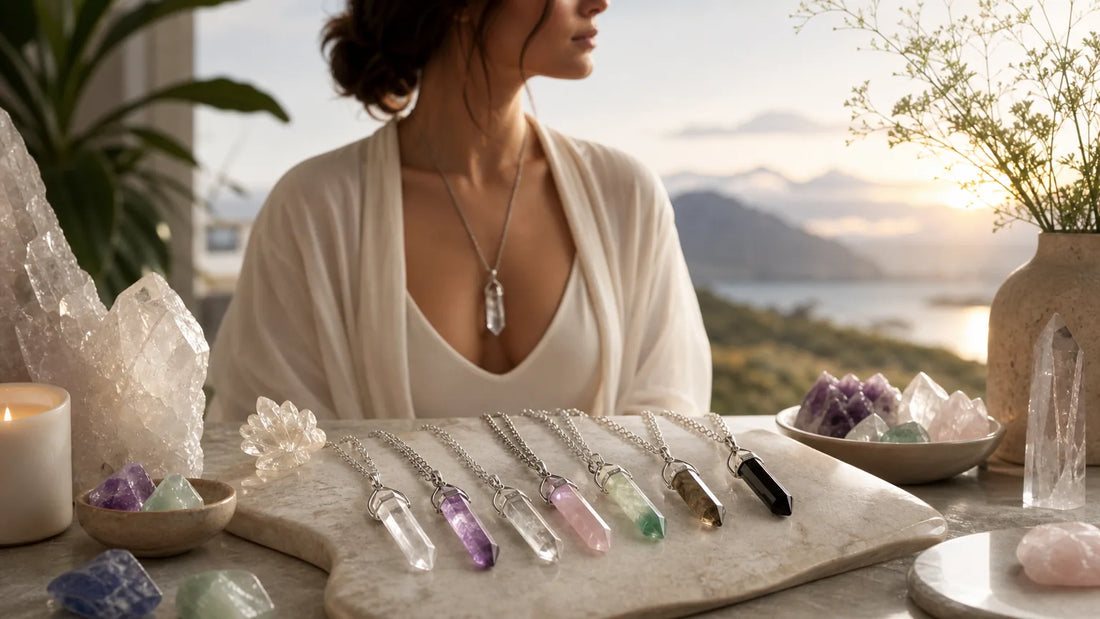 Editorial illustration for Best Crystal Necklace for Aura Cleansing – Top 10 Picks 2026
