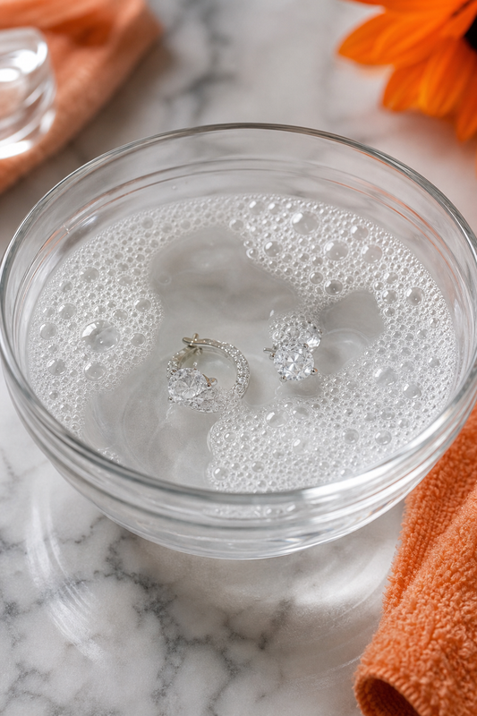 mild soap‑and‑water solution for cleaning crystal jewelry
