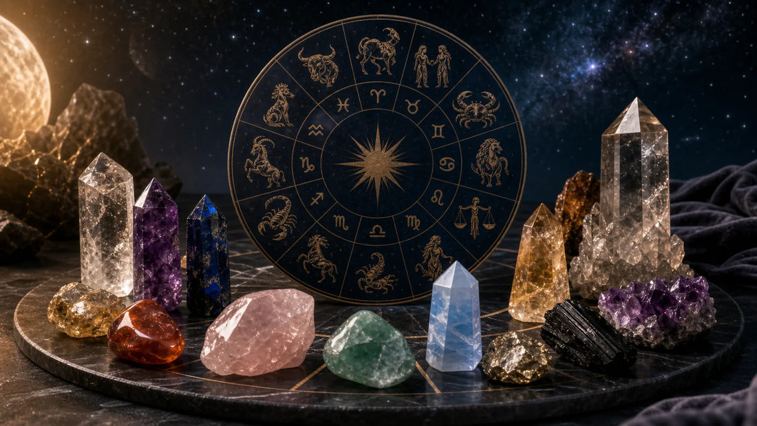 Editorial illustration for Best Crystal for Each Zodiac Sign