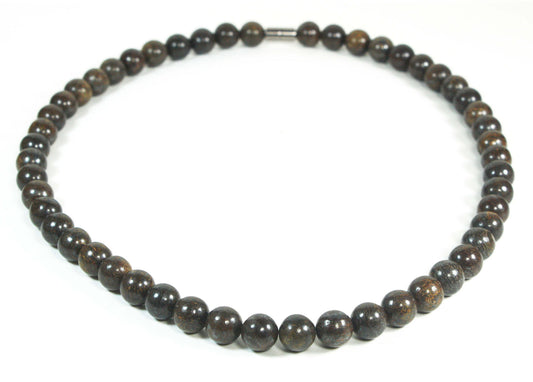 Handmade bronzite necklace with polished bronze-brown beads and a soft natural shimmer