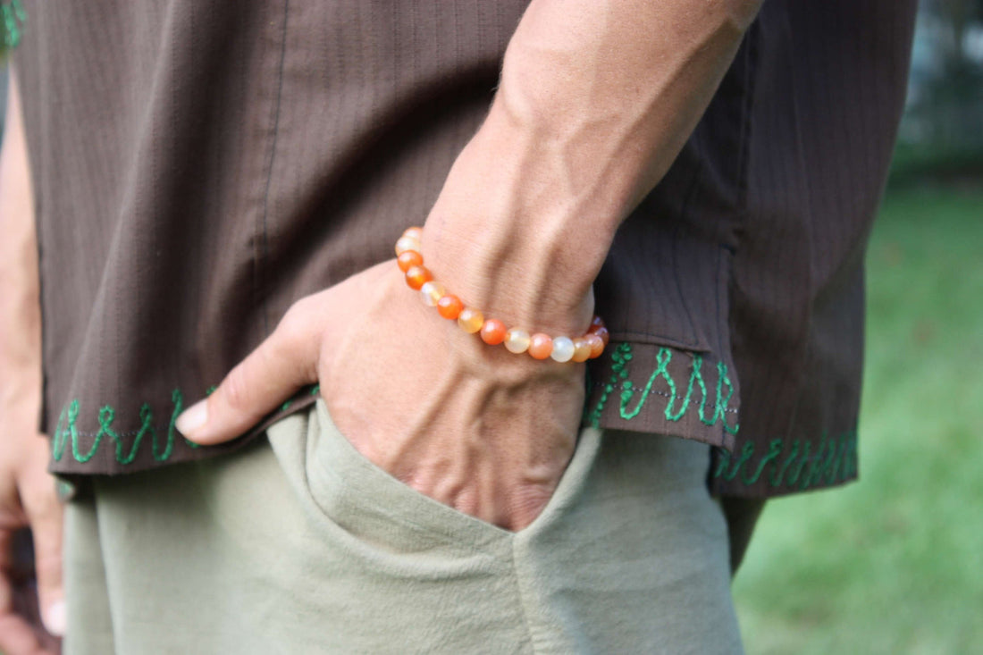 Handmade carnelian gemstone bracelet with warm orange and red beads