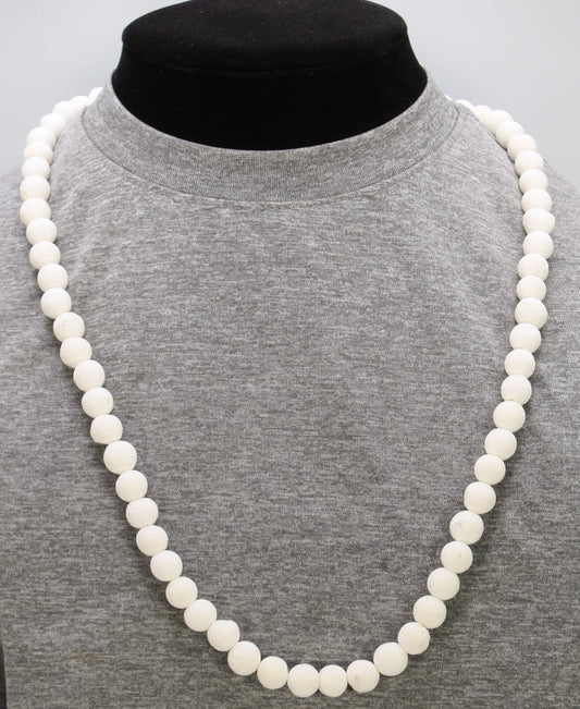 10mm White Coral Beaded Necklace with Magnet Clasp