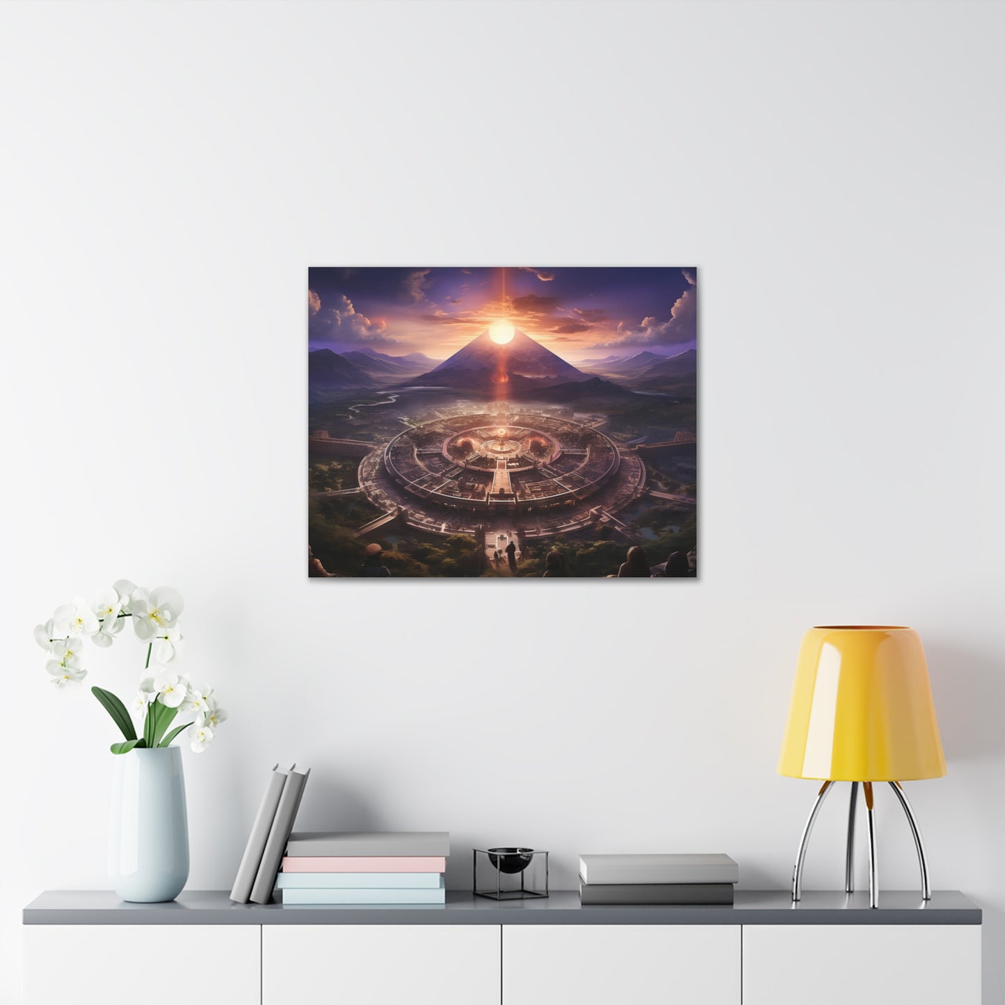 Ancient Mayan Temple With Mountain and Sunset Canvas Spiritual Decor